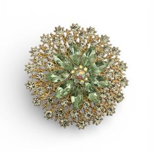 Vintage-Inspired Green and Gold Crystal Brooch NWT